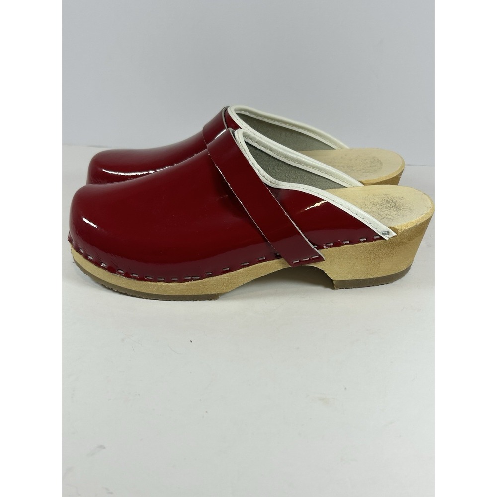 Simson Dutch Clogs 38 Artisan Red Patent Leather Mule Slides Wooden  Orthopedic